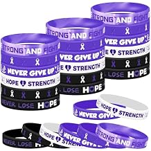 Lesnala 48 PCS Purple ribbon awareness silicone bracelets Motivational elastic rubber wristband for Domestic Violence Epilepsy Suicide Colon Cancer Cerebral Palsy Lupus 6 Styles