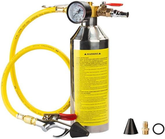 AC Flush Kit Air Conditioning System Clean Canister with Real-time Monitoring Pressure Gauge & Relief Valve AC Flushing Tool Set for Air Conditioner Pipe, Condenser, Evaporator