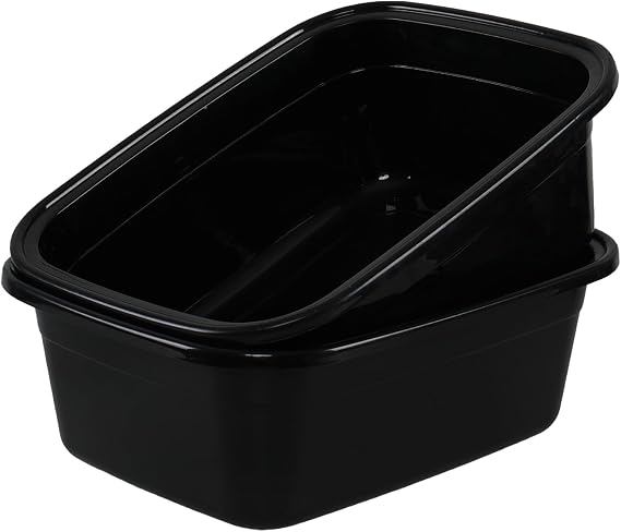 Zopnny 18 Quart Large Plastic Dishpan, 2 Pack Rectangular Plastic Wash Basins, Black, F