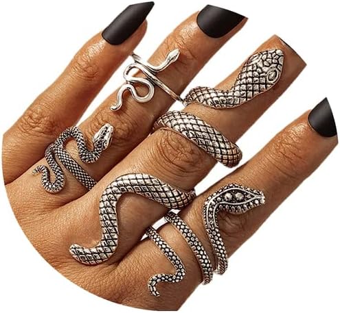 CSIYANJRY99 Silver & Gold Snake Rings Set - Vintage Punk Serpent & Gothic Knuckle Rings - Boho Stackable Cobra Finger Ring Jewelry