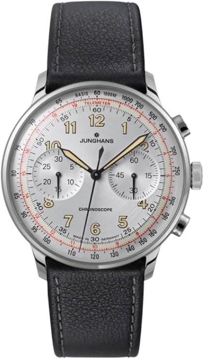 JUNGHANS Men's Meister Telemeter Matte Silver Watch Black Strap Automatic Analog Watch 27/3380.02