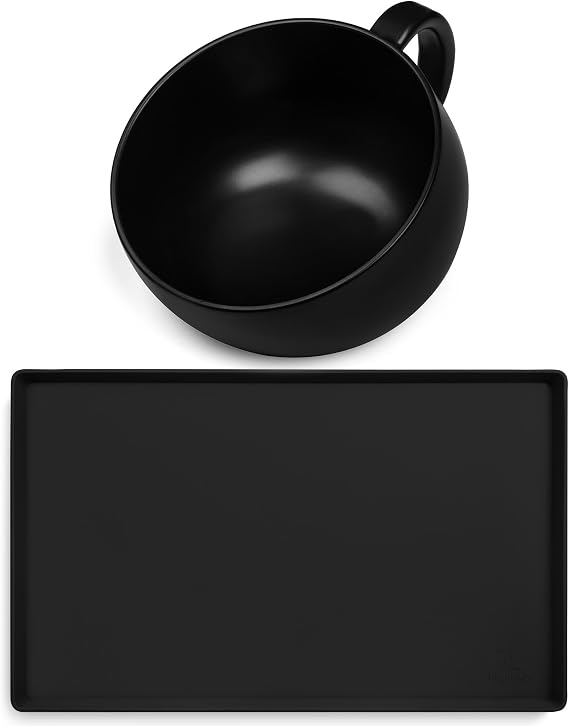 DogBuddy Food Mat (Large, Black) and Cup (Black) Bundle
