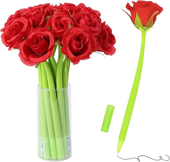10 Pieces Creative Flowers Pen Artificial Rose Pens Rose Shaped Ballpoint Pen Black 0.5mm Gel Ink Rollerball Pen for Girls Women Teacher At Home Office School Desk Decorations,Red