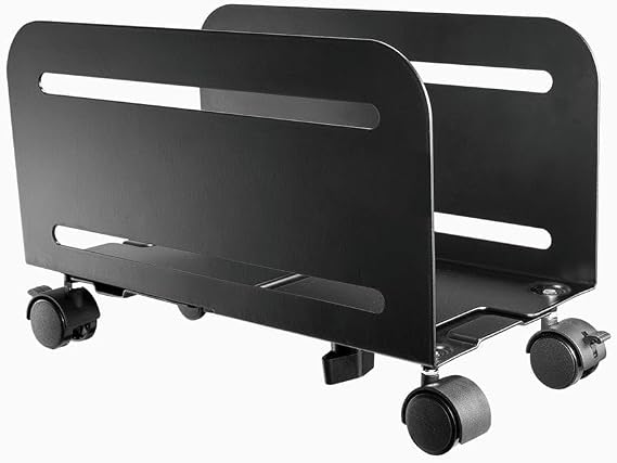 Desky Computer Tower Stand Adjustable CPU Holder with Lockable Wheels, Height & Width Adjustable, PC Case Stand with Ventilation Base for Carpet & Hard Floors Black