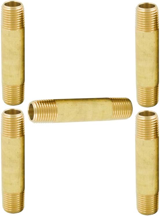 Brass Pipe Fitting Long Nipple, 1/4" NPT Male x 1/4" NPT Male Extender Straight Connector, 1-1/2"Length 1200psi (Pack of 5)