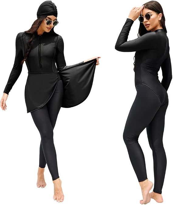 Women Burkini Swimsuits Modest Muslim Swimwear Islamic Long Sleeve Full Cover Hijab Top Swim Pants Bathing Suit