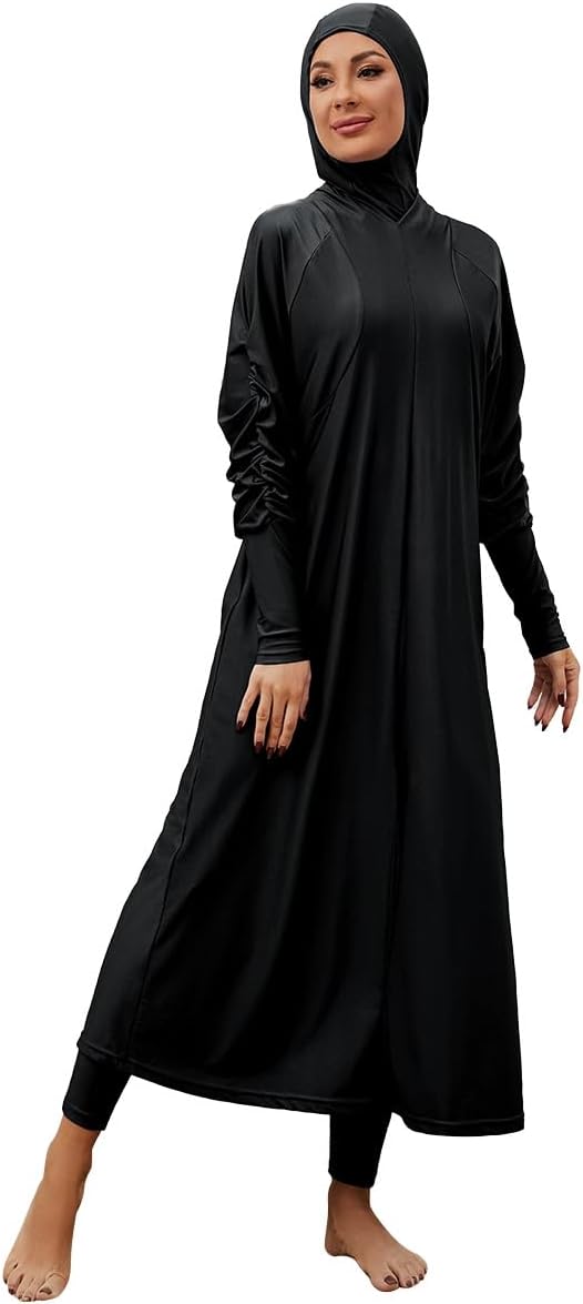 IBAKOM Muslim Swimsuit for Women Modest Long Sleeve 3 Pieces Islamic Swimsuit Burkini Full Coverage Shirt Swim Pant Hijab