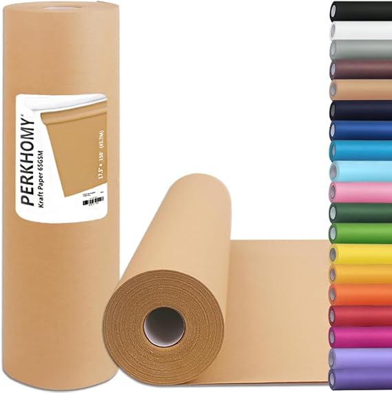 PerkHomy Brown Kraft Paper Roll (445mm x 46m) for Gift Wrapping Bulletin Board Craft Art Bouquet Flower Packing Moving Shipping Floor Covering Table 70GSM 50LB