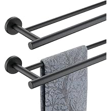 JQK Black Double Towel Bar, 20.5 Inch 304 Stainless Steel Thicken 0.8mm Towel Rack Bathroom, Towel Holder Matte Black Wall Mount, Useable Length 18 Inch 2 Pack, TB100L18-PB-P2