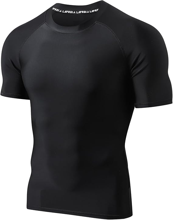LAFROI Men's UPF 50+ BJJ Rash Guard Sun Protection Swim Shirt Short Sleeve