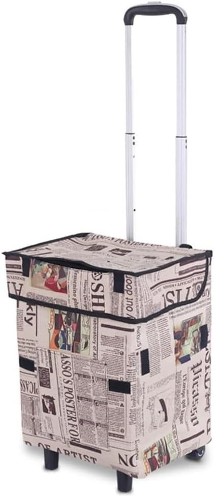 Folding Shopping Cart, Shopping Cart with Wheels Foldable Lightweight Shoulder Bags Trolley Bag Grocery Cart with Telescoping Grocery Utility Carts, 97*34cm