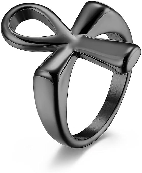 Ankh Cross Rings for Men Women Coptic Egyptian Key of Life Wedding Promise Wedding Bands Ring, Size 7 to 13