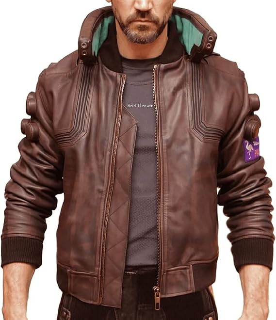 Cyborg Samurai Punk Samurai Cyber Cosplay Distressed Brown Bomber Jacket for Men