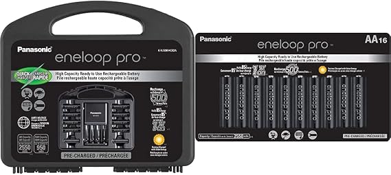 Eneloop Panasonic K-KJ55KHC82A pro High Capacity Rechargeable Batteries Power Pack 8AA, 2AAA & Panasonic BK-3HCCA16FA pro AA High Capacity Ni-MH Pre-Charged Rechargeable Batteries, 16 Pack