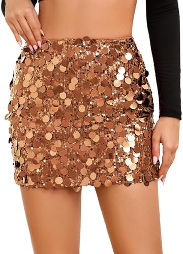 Sequin Skirt for Women Stretchy Bodycon Mini Skirts Sexy Sparkly Skirt Glitter Shiny Skirt Night Out Party