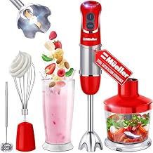 Mueller Multistick 800W 4-in-1 Immersion Blender Handheld, 12 Speed Hand Mixer - Turbo Boost, Heaviest Duty Copper Motor, Titanium Blades Hand Blender, Milk Frother Wand, Whisk, Beaker, Chopper, Red