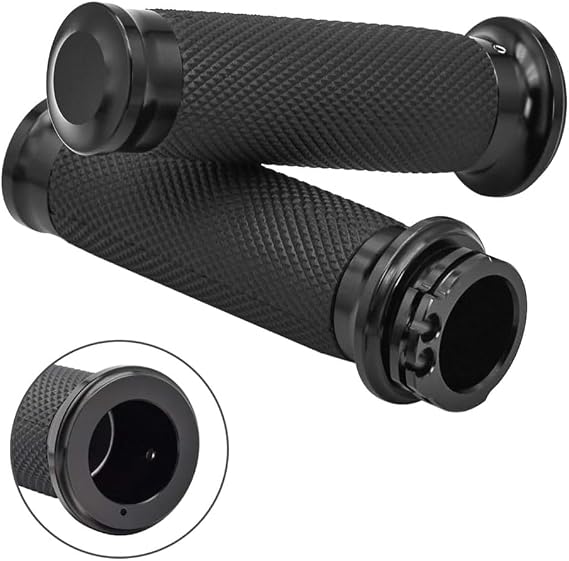 Benlari 1inch Handlebar Grips, Cable Throttle Hand Grips, Non-Slip Rubber Motorcycle Handgrips Fit for Harley Davidson Touring Dyna Softail Sportster 883 1200