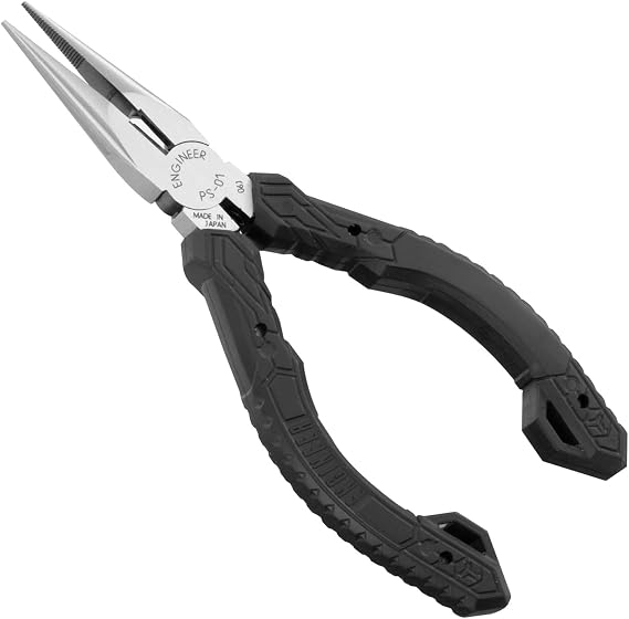 ENGINEER 141mm Precision Mini Long Nose Pliers (Serrated Jaws) Professional Grade ESD Safe Grip Carbon Steel Needle Nose Tip. Made in Japan. PS-01