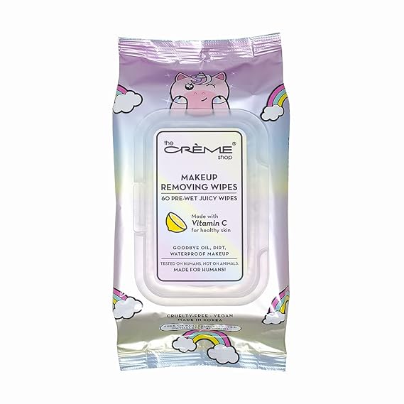 The Creme Shop Makeup Removing Wipes Made with Vitamin C for Healthy Skin (60 Pre-Wet Juicy Wipes)