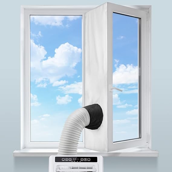 HOXHA Universal Window Seal for Portable Air Conditioner, 157 Inches Cloth Sealing AC Kit with Adjustable Coupler and Adhesive Fastener for Casement Windows, 400CM | No Drill, Waterproof Fabric, Adjustable Coupler, Fit for Single Hose Air Conditioners Only , Also Fit for Skylight Window