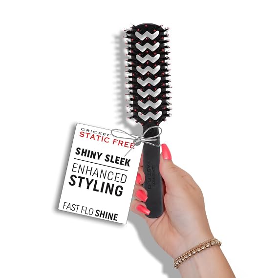 Cricket Static Free Fast Flo Shine Vent Hair Brush - Quick Drying, Styling, and Adding Shine Anti-Static Bristles for Frizz-Free Blowouts, Ideal for All Hair Types