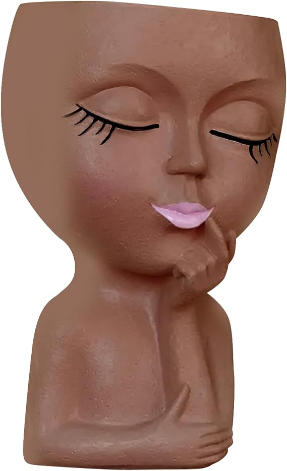 Face Planter Pot - Human Face Planter - Face Flower Pot for Indoor Outdoor Plants, Resin Planter with Drainage Hole, Cute Lady Face Plant Pots