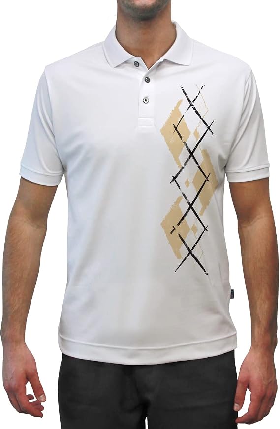 Dry Fit Graphic Golf Polo Shirt for Men, Great for Sports and All Outdoor Activities - Argyle Paradise - GGG: Khaki/White - 4X-Large