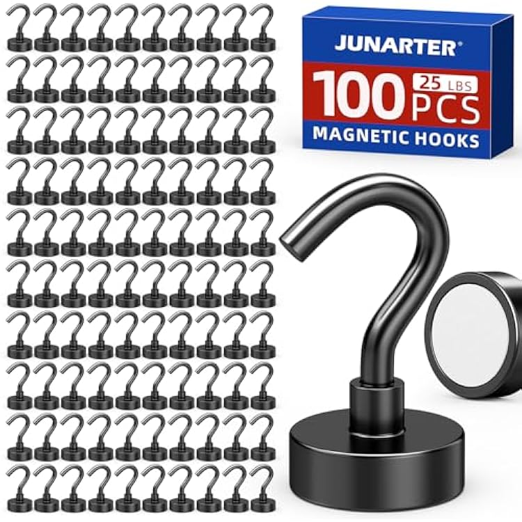 100 Pack Magnetic Hooks, 25lbs Magnet Hooks for Cruise Cabins, Black Strong Magnetic Hooks Heavy Duty, Magnets with Hooks, Metal Magnetic Hook for Hanging, Hook Magnets for Home Decor