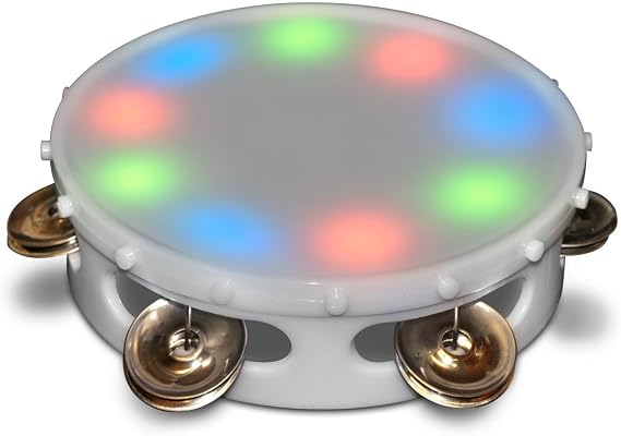 blinkee Illuminated LED Tambourine - Multi-Colored Round - Red, Green & Blue Lights - 6 Lighting Functions - 6" x 1.75