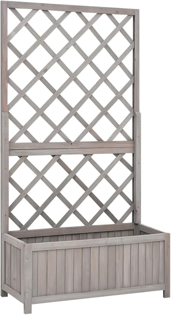 Tidyard Wooden Trellis Planter, Solid Firwood Rectangular Outdoor Garden Planter with Spacious Flower Box for Plants and Climbing Vines, 27.6 x 11.8 x 53.1 inches Grey