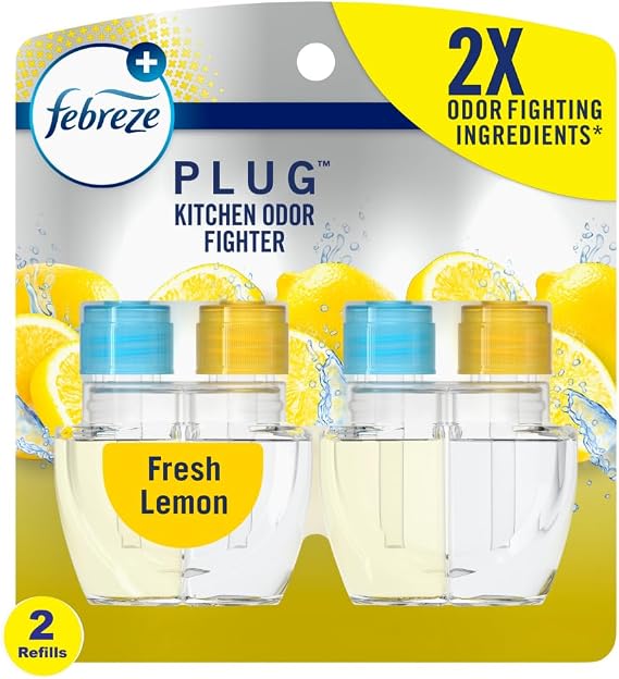 Febreze Plug In Air Freshener, Odor-Fighting Scented Oil Refill, Kitchen Odor Fighter, 2 Refills