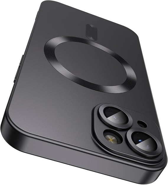 LEKEVO Magnetic for iPhone 15 Case [Compatible with MagSafe][Built-in Camera Lens Protector] Slim Soft Silicone Bumper Shockproof Metallic Shine Phone Case (Black)