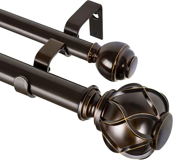 KAMANINA Double Curtain Rod 36 to 72 Inch, Adjustable Dual Rods, Bronze