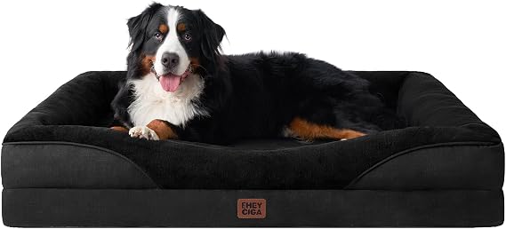 EHEYCIGA Memory Foam L Dog Bed for Giant Dogs, 132x104x20cm, Black