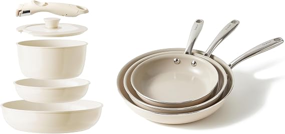 Redchef Ceramic Pots and Pans Set Non Stick, Nonstick Kitchen Cookware Sets, Non Toxic Pots and Pans Set Non Stick, PFAS PFOA & PTFE Free, Nonstick Frying Pans Set, Ceramic Pan Skillet, RV Cookware