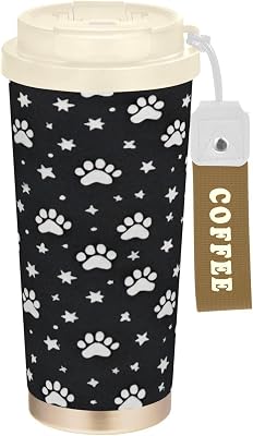 Paws and Stars Insulated Coffee Mug 17oz Travel Tumbler with Straw & 2-IN-1 Lid Stainless Steel Coffee Cup for ColdHot Drinks