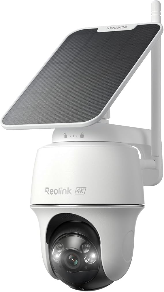 Reolink Argus PT Ultra Outdoor 4K Solar Surveillance Camera + Solar Panel 2.4 & 5 GHz WiFi Car Tracking Solar WiFi Camera Outdoor with 8MP UHD Colour Night Vision AI Detection No Monthly Fee