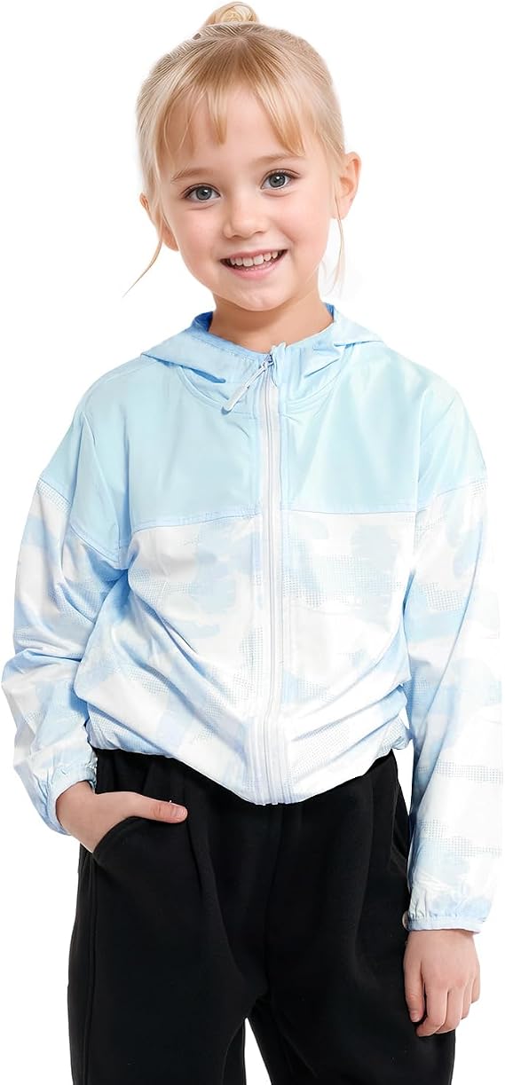 JiAmy Girl's Athletic Hoodie Zip Up Sun Protection Jacket Cooling Camo Shirt for Active Running Outdoor