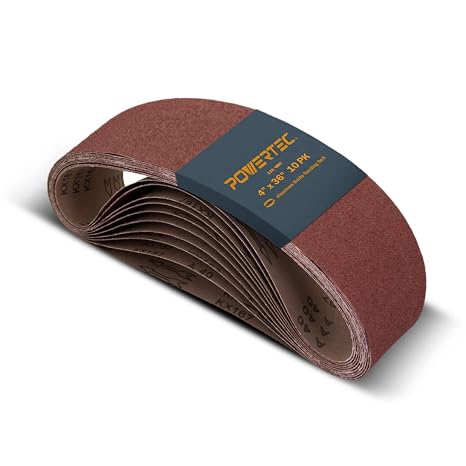 POWERTEC 10PK 4x36 Sanding Belts, 120 Grit Aluminum Oxide, 4 x 36 Inch Sanding Belts for Benchtop Belt and Disc Sander, Belt Sandpaper for Woodworking, Metalworking, Paint, Rust Removal (110110V)