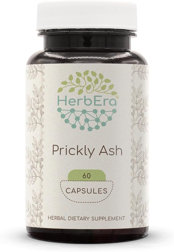 HerbEra Prickly Ash 60 Capsules, 400 mg, Wildcrafted Prickly Ash (Zanthoxylum Clava-herculis) Dried Bark (60 Capsules)