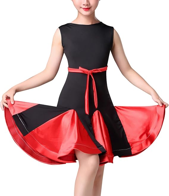 Happy Cherry Girl's Latin Dance Dress Skirt for Kids Ballet Tango Rumba Dancewear with Belt Dance Class Contest Costume