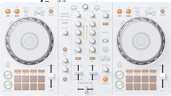 Pioneer DJ DDJ-FLX4 2-Channel DJ Controller, 16 Pads, White | For learners and improvers in white, 2-channel 2-deck controller, Smart Fader, Smart CFX, mic and livestream ready
