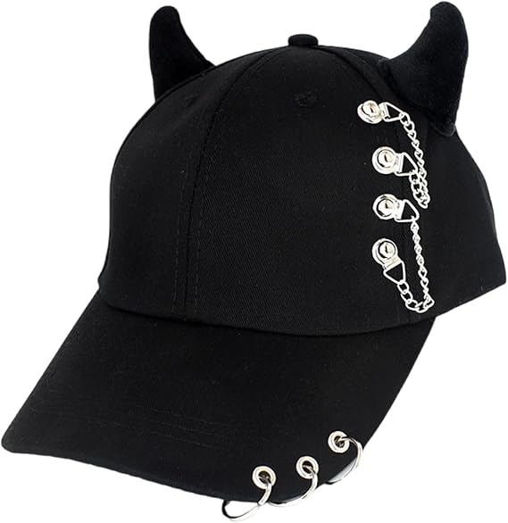 Fashion Hip Hop Caps Baseball Caps with Metal Rings Adjustable Strap Cotton Horn Hat Unique Hip Hop for Men and Women