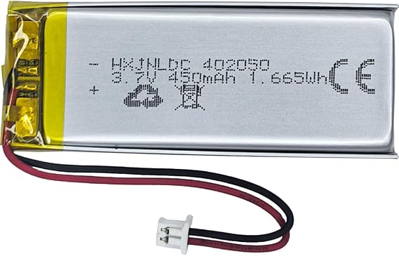 DC 3.7V 450mAh 402050 Rechargeable Lithium Polymer Battery, Suitable for DIY 3.7-5V Electronic Products with Built-in 2-Wire Battery Replacement and