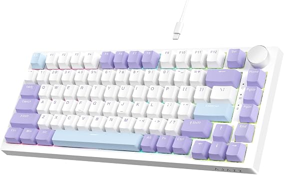ATTACK SHARK Ajazz Hot Swappable Mechanical Keyboard,75% TKL RGB Backlit Wired Gaming Keyboard with Knob Control,Poron Foam,Silicon Pad,Gasket,NKRO,PBT Keycaps for Win/Mac,Sea Salt Linear Switch