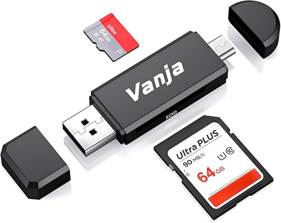 Vanja Micro USB OTG Adapter and USB 2.0 Portable Memory Card Reader for SDXC, SDHC, SD, MMC, RS-MMC, Micro SDXC, Micro SD, Micro SDHC Card and UHS-I Cards [Enerji Sınıfı A+++]