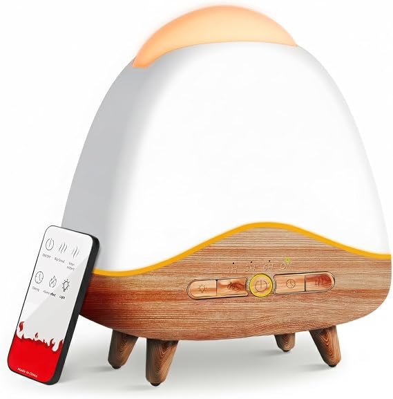 Night Light Essential Oil Diffuser with Flame, 300ML Ultrasonic Aroma Diffuser, 7 Color Lights with Remote Control, Cool Mist, Timed Mist, Auto Shut-Off for Home, Bedroom, Hotel, Office, Yoga (White)