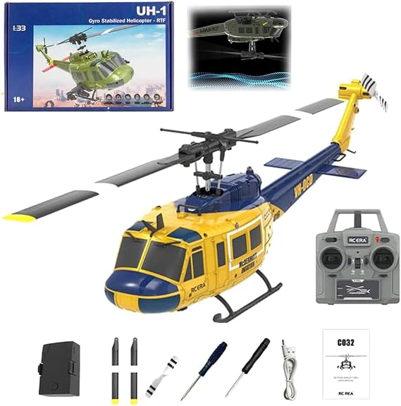 RC ERA C032 UH-1 Huey RC Helicopters for Adults Beginners, 1/48 Scale 6CH 2.4G 6-Axis Gyro Remote Control Stabilized Aircraft with 3D Rolling & Altitude Hold (RTF / 1 Battery)