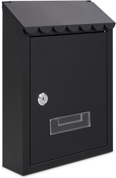 Assorted Collections Wall Mounted Post Box, Galvanized Steel Lockable Mailbox with 2 Keys, Weatherproof Letterbox, 21x30x7cm (Black)