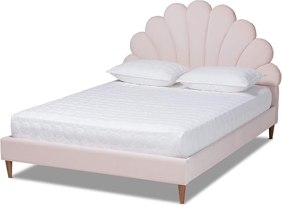 Baxton Studio Beds (Platform), Queen, Light Pink/Walnut